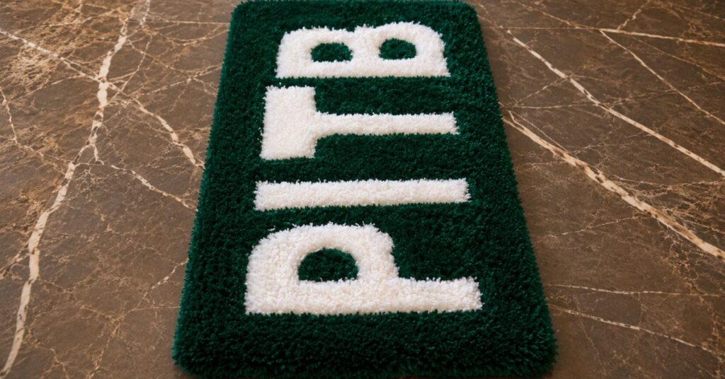 PITB custom keyboard rug with green and white logo
