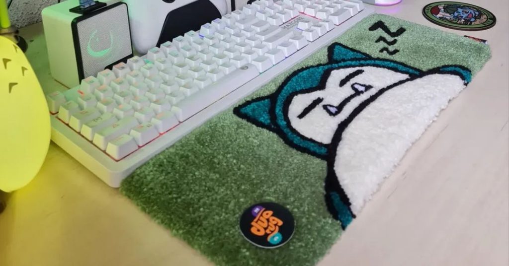 Custom name rug with cartoon design on a desk